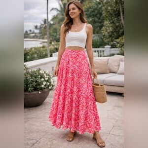 RNWY Pink Floral Maxi Skirt | Side Zip | Flowy Summer Statement | Size 8 🌸